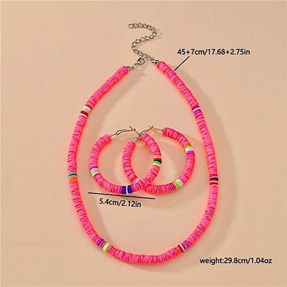 Women's Fashion Jewelry Pink Polymer Clay Necklace and Earrings Set - Picture 3 of 5